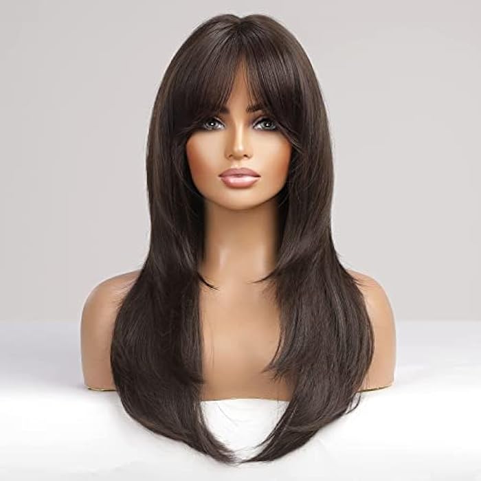 DILLARDS Alanhair Long Dark Brown Wigs For Women,Haircube Layered Wigs With Bangs Synthetic Wigs Heat Resistant - Image 5